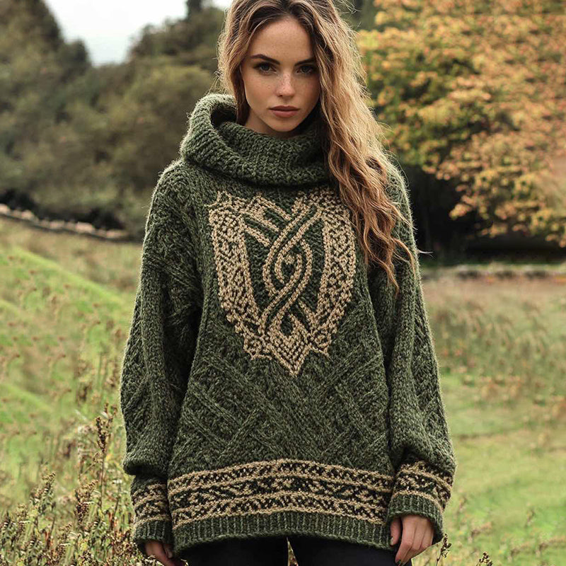 Women's Knit Jacquard Hooded Sweater artswardrobe