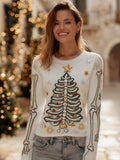 Comstylish Silver Christmas Skull Tree Art Crew Neck Sweater