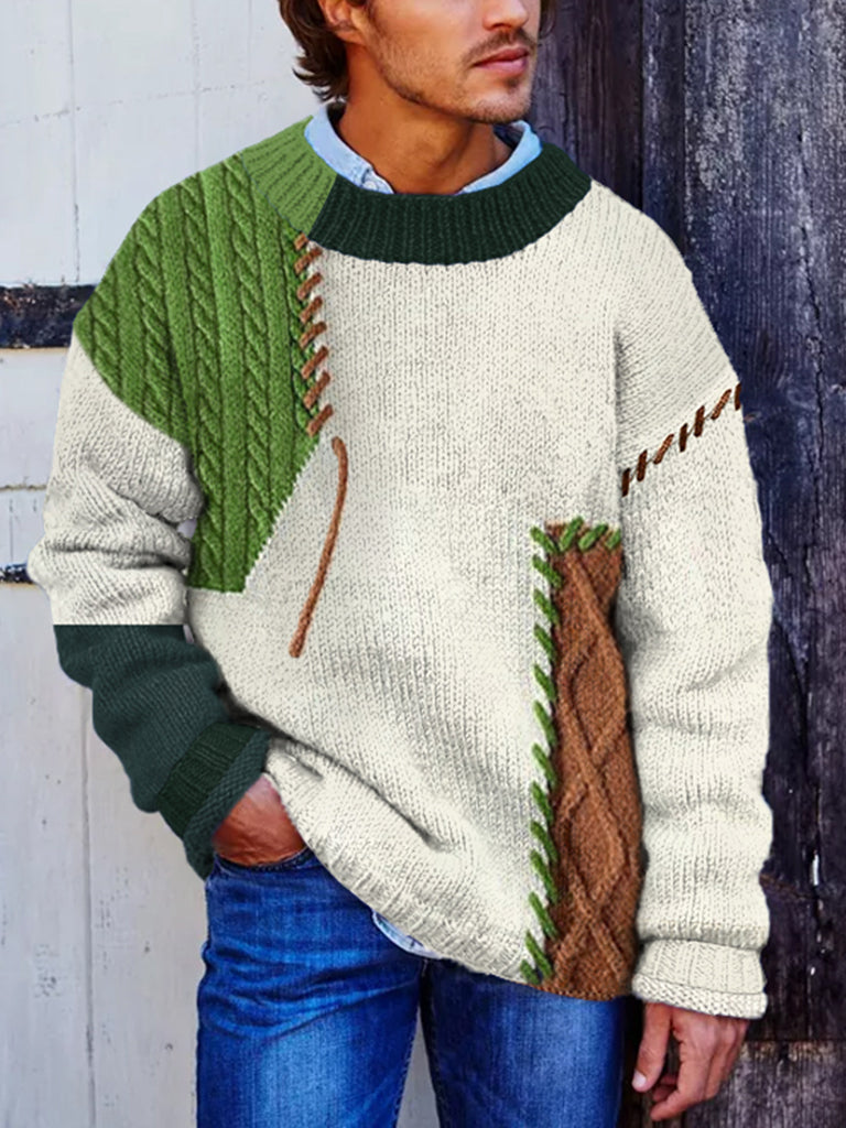Vegan Mock Minimalist Pullover Patchwork Warmth Knitted Jacquard Unisex Sweater artswardrobe