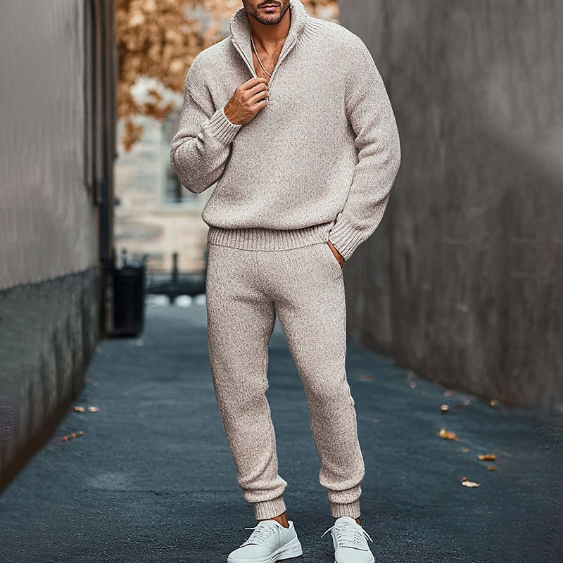 Stylish Wool Half Zipper Sweater And Knitted Pants Two-Piece Set elevenforest