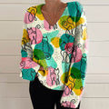 Cat Art Print V-Neck Knitted Sweater elevenforest