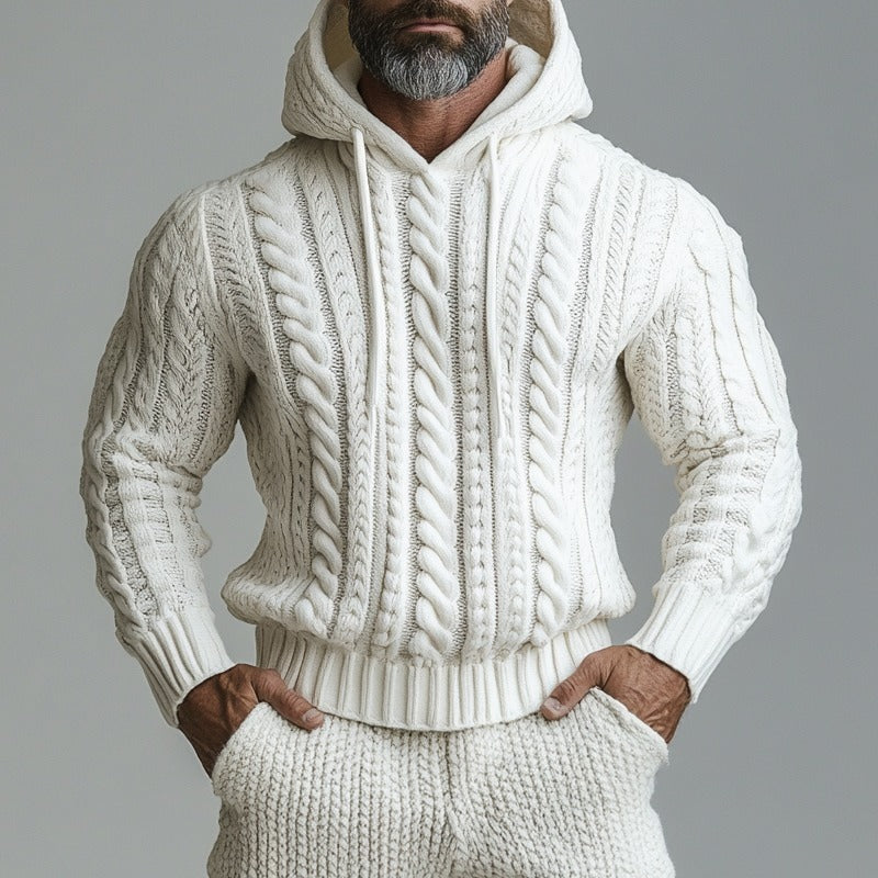 Men'S Vintage Jacquard Knit Chunky Hooded Sweater artswardrobe