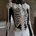 Comstylish Women's Vintage Halloween Skeleton Bones With Rose Art Cozy Knit Mini Sweater Dress