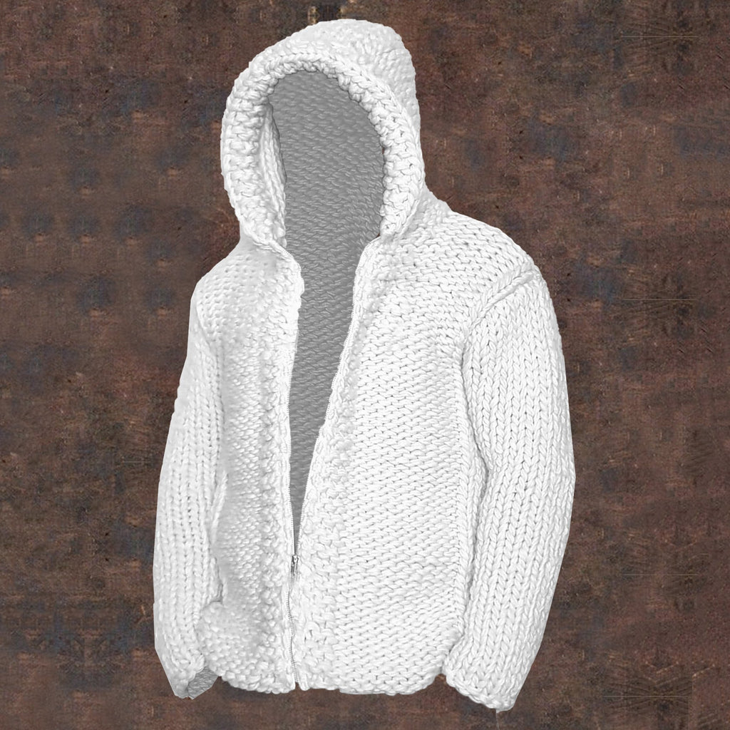 Vintage Cable Knit Basic Zipper Up Hooded Sweater artswardrobe