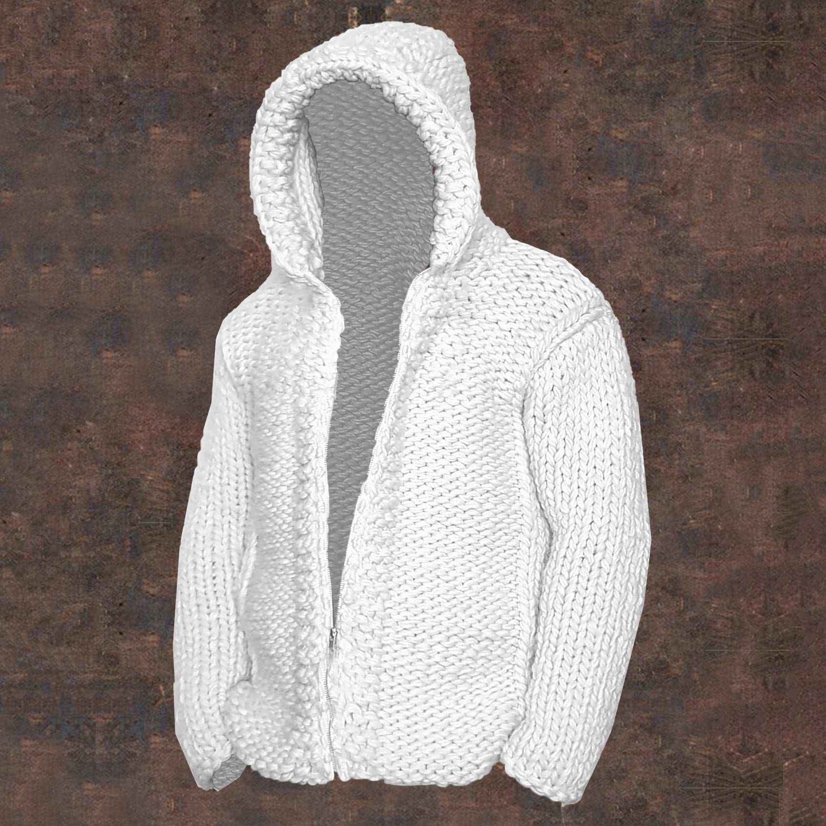 Vintage Cable Knit Basic Zipper Up Hooded Sweater artswardrobe