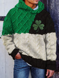 Men's Shamrock Embroidered Patchwork Cozy Hooded Sweater elevenforest