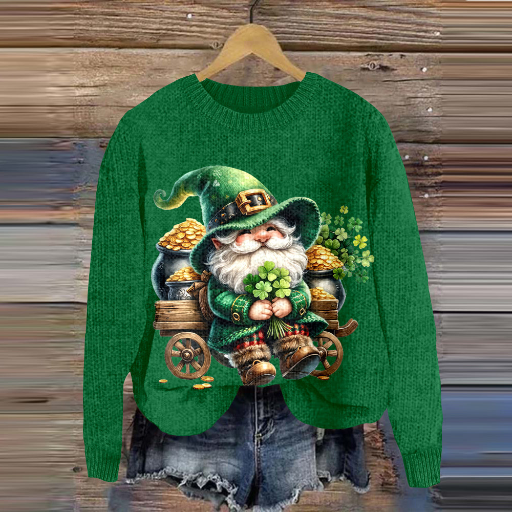 Women'S St. Patrick'S Day Gnome Knitted Cozy Sweater elevenforest
