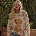 Vintage Boho Flowers And Dachshund Cozy Knit Sweater artswardrobe