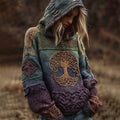 Viking Boho Life Of Tree Gradient Art Chunky Knitted Cozy Hooded Sweater artswardrobe