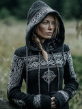 Comstylish Viking Style Celtic Knot Viking Compass Embroidered Hooded Sweater