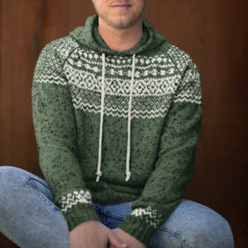 Men'S Vintage Knitted Jacquard Hooded Sweater elevenforest