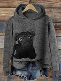 Comstylish Lovely Black Pug Dog Felt Cozy Knit Hooded Sweater