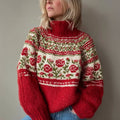 Comstylish Vintage Floral Fair Isle Pattern Knit Turtleneck Sweater