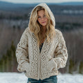 Women's Viking Celtic Knot Pattern Cozy Knit Zip Up Hooded Sweater artswardrobe