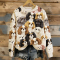 Cute Puppy Print Crew Neck Sweater For Women elevenforest