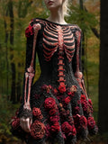 Comstylish Vintage Skeleton Roses Crochet Art Sweater Dress