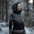 Women's Viking Style Viking Compass Celtic Knot Gradient Hooded Sweater artswardrobe