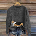 Comstylish Corgi Patch Embroidery Dog Art Cozy Sweater