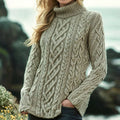 Women'S Thick Knit Turtleneck Aran Sweater artswardrobe