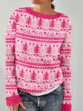 Pink Christmas Tree Embroidery Cozy Knit Sweater artswardrobe