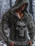 Viking Gothic Skull Art Men's Chunky Knit Hooded Sweater elevenforest