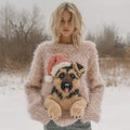 Fuzzy Cute German Shepherd Puppy Knit Christmas Sweater artswardrobe