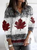 Women's Canadian Maple Leaf Half Zip Neck Sweater artswardrobe