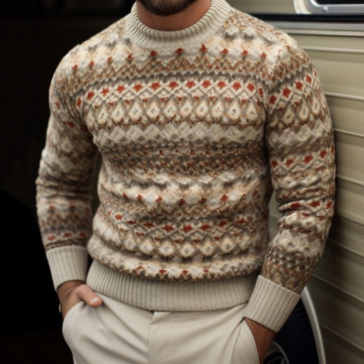 Men's Vintage Geometry Art Knitted Crew Neck Sweater artswardrobe