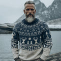 Comstylish Men's Vintage Warmth Jacquard Icelandic Art Cozy Knit Sweater