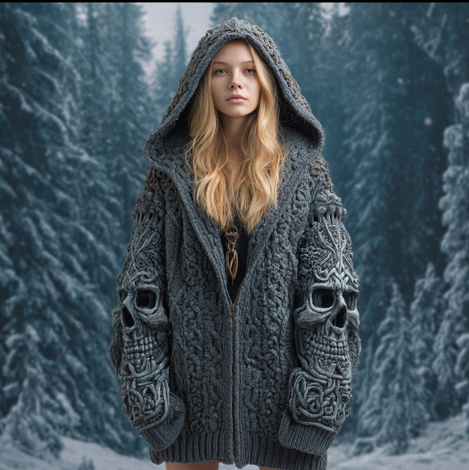 Halloween Theme Viking Style Lady Thick Sweater Coat artswardrobe