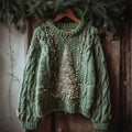 Elegant Christmas Tree Beaded Cozy Cable Knit Sweater artswardrobe