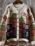 Bohemian Style Garden Pattern Design Women's Knitted Sweater Coat artswardrobe