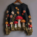 Comstylish Vintage Colorful Mushroom & Flowers Cozy Knit Sweater