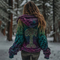 Women's Vintage Viking Tree Of Life Gradient Knit Zip-up Hooded Sweater artswardrobe