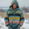 Men's Colorful Striped Contrast Warm Knitted Button Hooded Sweater elevenforest
