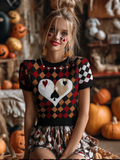 Gothic Retro Style Women's Round Neck Half Sleeve Knitted Sweater artswardrobe