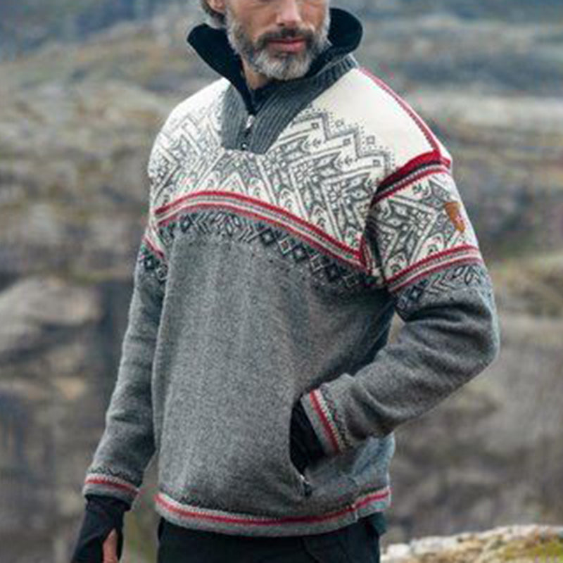 Vintage Warmth Dale of Norway Knit Jacquard Icelandic Half Zip Collar Sweater（Unisex ） elevenforest