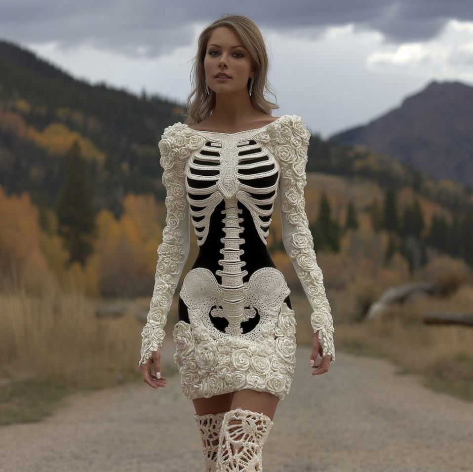 Comstylish Halloween Human Anatomy Design Women's Knit Sweater Dress