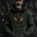 Men's Halloween Monster Face Celtic Cozy Knit Hooded Sweater elevenforest