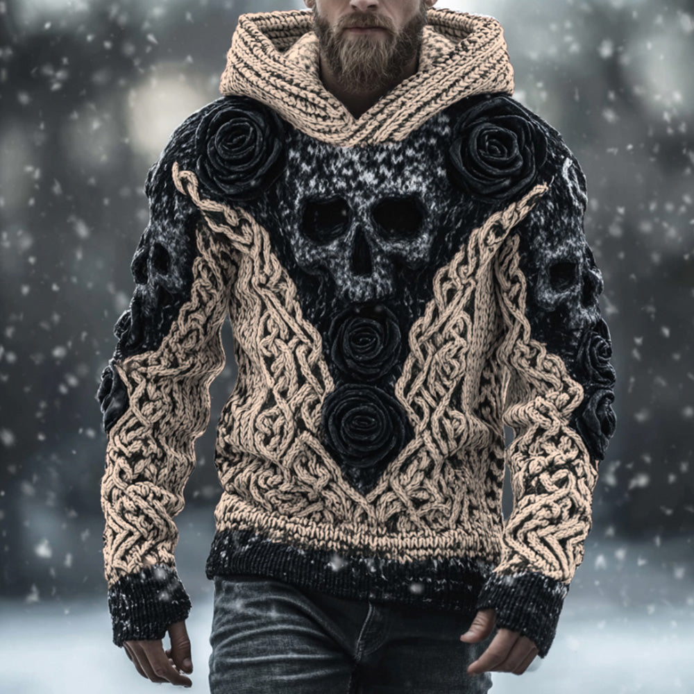 Men's Vintage Skull-print Hooded Sweater artswardrobe