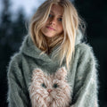 Lovely Fuzzy Cat Embroidered Cozy Hooded Sweater elevenforest
