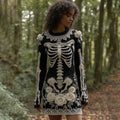 Comstylish Women's Vintage Skull Rose Comfortable Elegant Sweater Dress