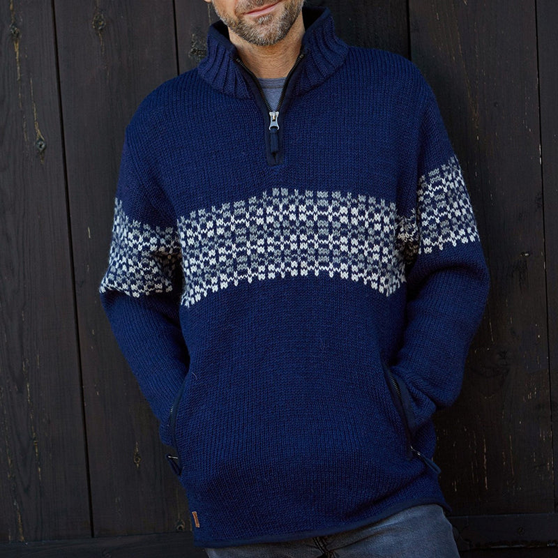 Vintage Warmth Norwool Icelandic Knit Jacquard Half Zip Collar Sweater（Unisex ） elevenforest