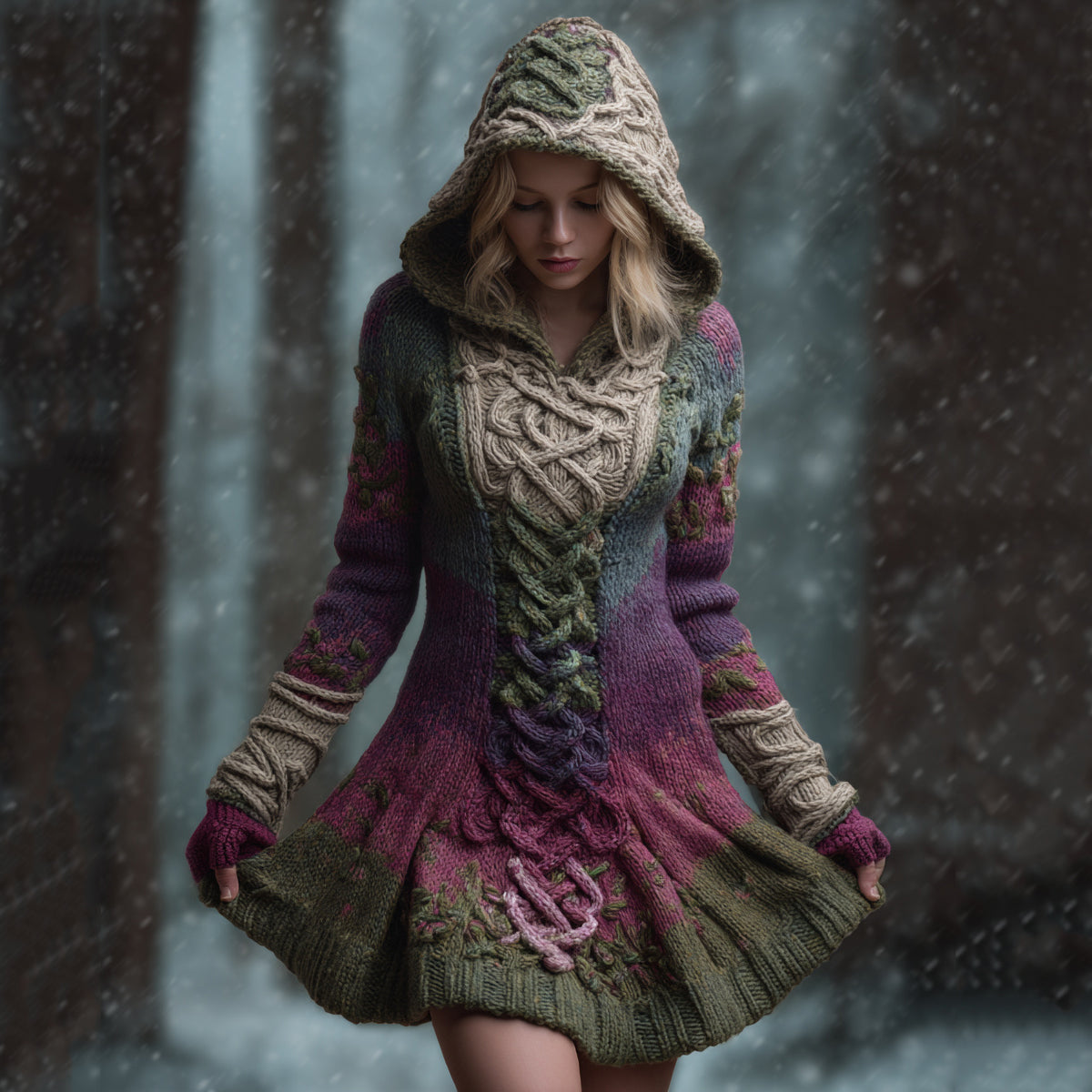 Women's Celtic Knot Ombre Hooded Sweater Dress artswardrobe
