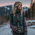 Comstylish Women's Vintage Purple Skeleton Art Cozy High Neck Sweater