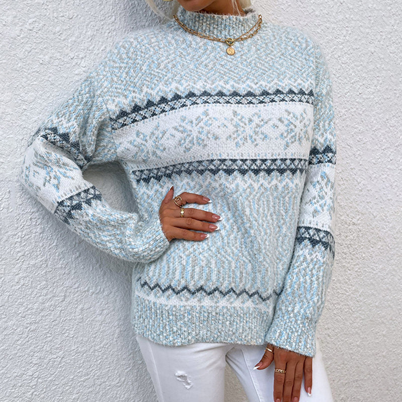 Vintage Jacquard Half Turtleneck Snowflake Sweater elevenforest