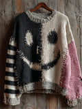 Halloween Spooky Face Contrast Stitched Cozy Knit Sweater elevenforest
