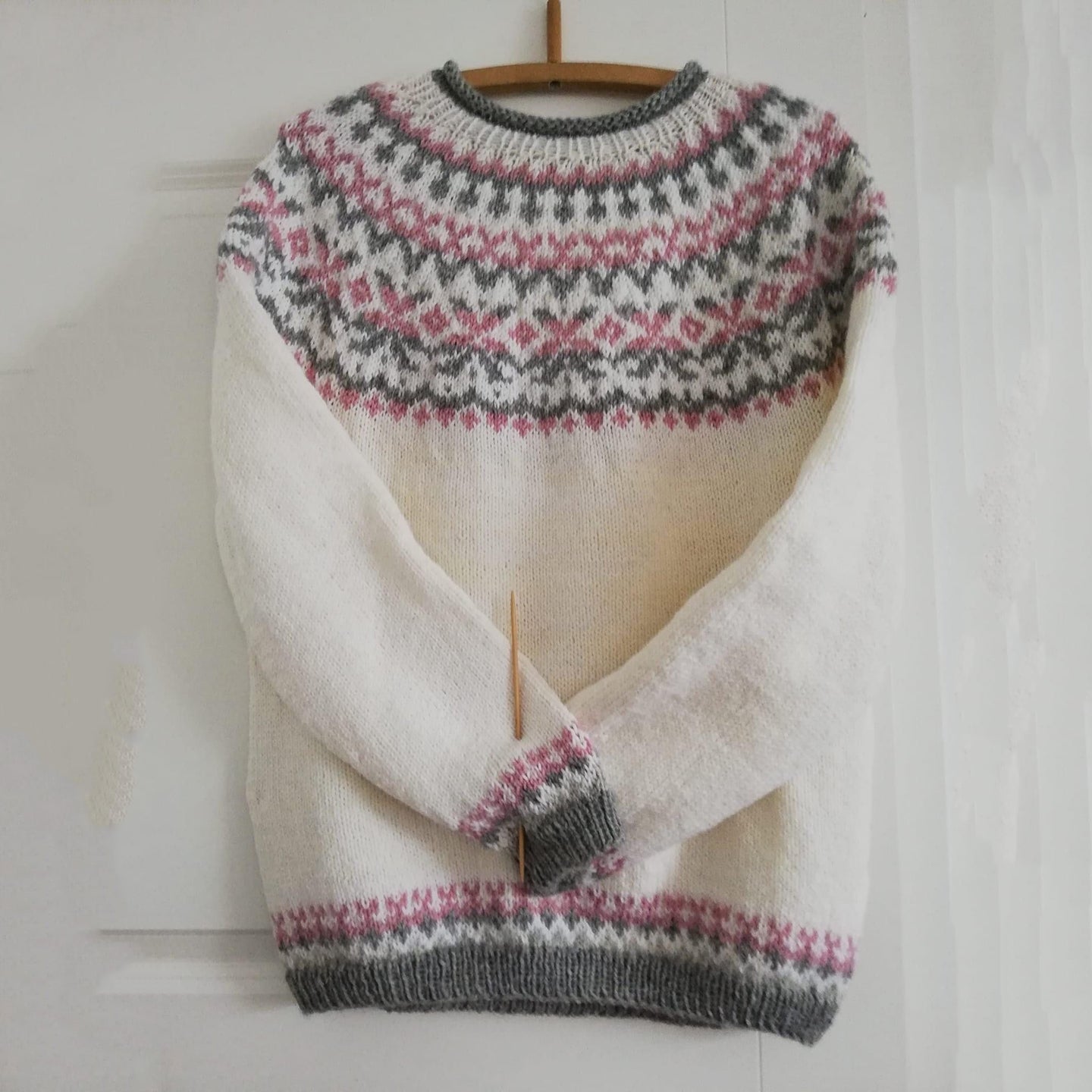Pink Knitted Pattern Icelandic Cozy Sweater elevenforest