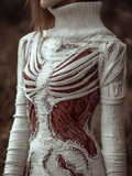 Halloween Bloody Skeleton Anatomy Beaded Cozy Knit Turtleneck Sweater artswardrobe