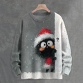Men's Black Cat In Christmas Costume Hiding Art Print Casual Knit Crew Neck Sweater elevenforest